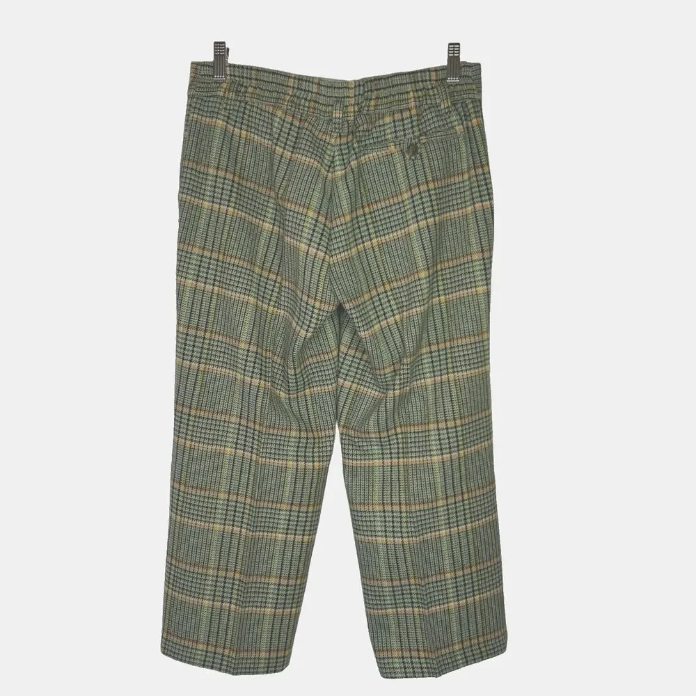 Sisley Womens 42 Small Green Plaid 25 % Wool Blend Cropped Pants Boho Retro Chic - Picture 2 of 16